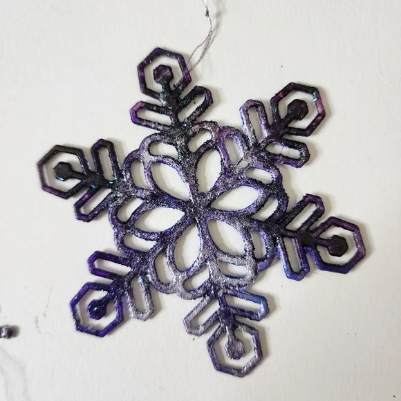6 HANDCRAFTED Upcycled Plastic Snowflakes HANDPAINTED Holiday Ornaments Decor - Picture 14 of 17